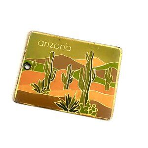 vintage | 80s arizona western enameled desert art rectangular silver plated tag